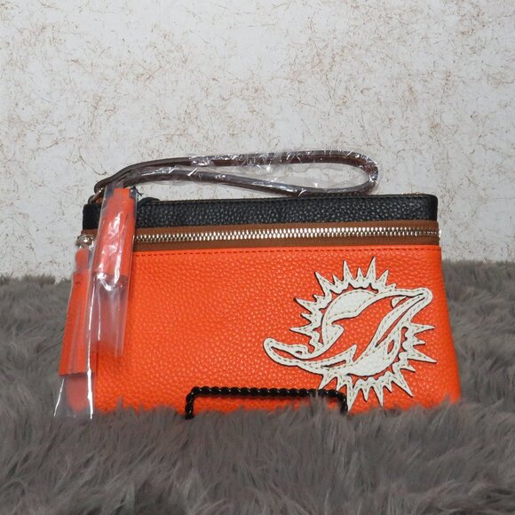 Dooney & Bourke NFL Miami Dolphins Double Zip Wristlet (Clementine) - Picture 1 of 6